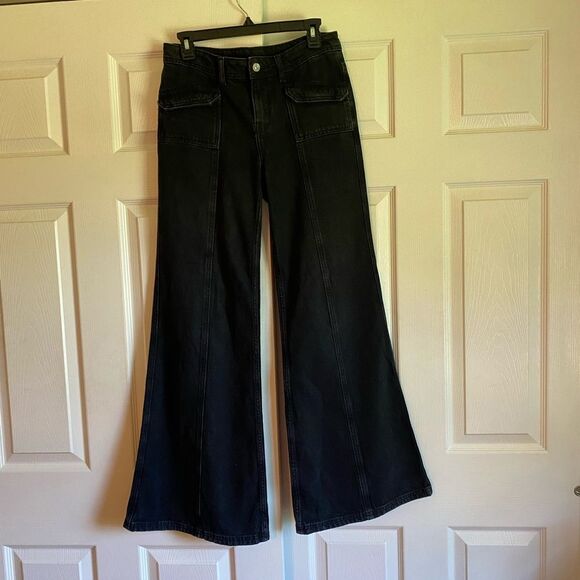 H&M divided 4 26 black wide leg flare mid to low rise jeans Y2K trendy - Picture 2 of 7